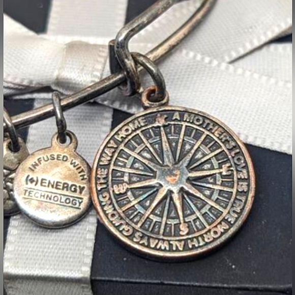 Alex And Ani 2018 "True Direction" Compass Heart Silver Tone Bangle Bracelet - Picture 2 of 4